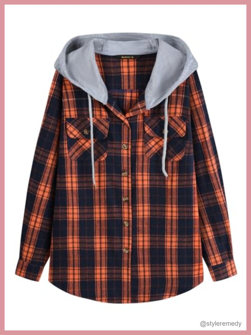 Womens Plaid Flannel Hoodie Button Down Shirt Long Sleeve Cotton Blend
